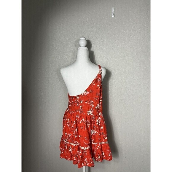 Free People All Mine Mini Dress Red One Shoulder Size XS Medium Linen A2 - Picture 3 of 6